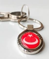 Kırmızı Türk Bayraklı Oval Metal Anahtarlık