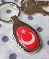 Kırmızı Türk Bayraklı Oval Metal Anahtarlık