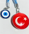 Türk Bayraklı Cam Boncuklu ve Nazar Boncuklu Anahtarlık