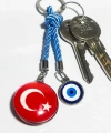 Türk Bayraklı Cam Boncuklu ve Nazar Boncuklu Anahtarlık