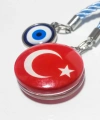 Türk Bayraklı Cam Boncuklu ve Nazar Boncuklu Anahtarlık