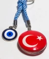 Türk Bayraklı Cam Boncuklu ve Nazar Boncuklu Anahtarlık