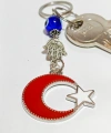 Metal Ay Yıldızlı Türk Bayraklı ve Metal Fatımanın Eli-Hamsalı Anahtarlık