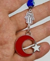 Metal Ay Yıldızlı Türk Bayraklı ve Metal Fatımanın Eli-Hamsalı Anahtarlık
