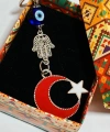 Metal Ay Yıldızlı Türk Bayraklı ve Metal Fatımanın Eli-Hamsalı Anahtarlık
