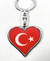 Kalp Şeklinde Kırmızı Türk Bayraklı Metal Anahtarlık