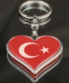 Kalp Şeklinde Kırmızı Türk Bayraklı Metal Anahtarlık
