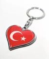 Kalp Şeklinde Kırmızı Türk Bayraklı Metal Anahtarlık