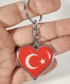 Kalp Şeklinde Kırmızı Türk Bayraklı Metal Anahtarlık