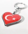 Kalp Şeklinde Kırmızı Türk Bayraklı Metal Anahtarlık