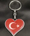 Kalp Şeklinde Kırmızı Türk Bayraklı Metal Anahtarlık