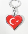Kalp Şeklinde Kırmızı Türk Bayraklı Metal Anahtarlık