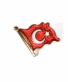 Dalgalanan Kırmızı Türk Bayrağı Metal Rozet