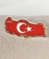 Kırmızı Türkiye Haritalı Ay Yıldızlı Metal Rozet