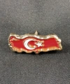 Kırmızı Türkiye Haritalı Ay Yıldızlı Metal Rozet