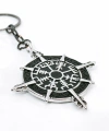 Pusula Tasarımlı Vegvisir Viking Temalı Gümüş Renk Metal Anahtarlık - İskandinav Mitolojisi Şans Tılsımı