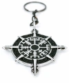 Pusula Tasarımlı Vegvisir Viking Temalı Gümüş Renk Metal Anahtarlık - İskandinav Mitolojisi Şans Tılsımı