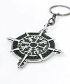 Pusula Tasarımlı Vegvisir Viking Temalı Gümüş Renk Metal Anahtarlık - İskandinav Mitolojisi Şans Tılsımı