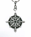 Pusula Tasarımlı Vegvisir Viking Temalı Gümüş Renk Metal Anahtarlık - İskandinav Mitolojisi Şans Tılsımı