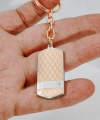Rose Gold & Gümüş Çift Renkli Zirkon Taşlı Geometrik Metal Künye Anahtarlık - Premium Tasarım