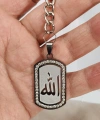 Zirkon Taşlı Gümüş Renk Allah Lafızlı Metal Künye Anahtarlık - Manevi & Şık Tasarım