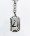 Zirkon Taşlı Gümüş Renk Allah Lafızlı Metal Künye Anahtarlık - Manevi & Şık Tasarım