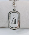 Zirkon Taşlı Gümüş Renk Allah Lafızlı Metal Künye Anahtarlık - Manevi & Şık Tasarım