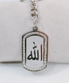 Zirkon Taşlı Gümüş Renk Allah Lafızlı Metal Künye Anahtarlık - Manevi & Şık Tasarım