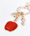 Zirkon Taşlı Kalp ve Anahtar Detaylı Kırmızı Elma Figürlü Rose Gold Anahtarlık