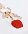 Zirkon Taşlı Kalp ve Anahtar Detaylı Kırmızı Elma Figürlü Rose Gold Anahtarlık