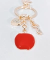 Zirkon Taşlı Kalp ve Anahtar Detaylı Kırmızı Elma Figürlü Rose Gold Anahtarlık