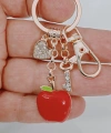 Zirkon Taşlı Kalp ve Anahtar Detaylı Kırmızı Elma Figürlü Rose Gold Anahtarlık