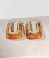 Kadın Gold Renk Dikdörtgen Kehribar Görünümlü Küpe - Modern Geometrik Bohem Küpe - Şık Günlük Aksesuar