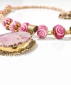Kadın Gold Renk Pembe Akik Etnik Taşlı Bohem Kolye - El Yapımı Tasarım Şık Takı