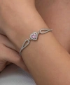Gümüş Pembe Zirkon Taşlı Kalp Bileklik