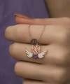 Gümüş Rose Kalpli Anne Ve Çocuk Kolye