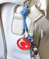 İpli Türk Bayraklı Nazar Boncuklu Cam Çanta Süsü
