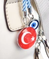 İpli Türk Bayraklı Nazar Boncuklu Cam Çanta Süsü