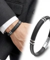 Moncuk Design Siyah Deri ve 316L Halat Çelik Erkek Bileklik 33514B19D2