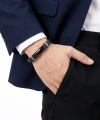 Moncuk Design İsim Yazılabilir Mavi Siyah Deri Ve Siyah Titanyum Kilit Bileklik 33513B15D5