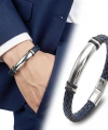 Moncuk Design İsim Yazılabilir Mavi Siyah Deri Ve Beyaz Titanyum Kilit Bileklik 33513B15D6