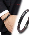 Moncuk Design İsim Yazılabilir Kırmızı Siyah Deri Ve Siyah Titanyum Kilit Bileklik 33513B15D7