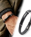Moncuk Design İsim Yazılabilir Siyah Beyaz Deri Ve Siyah Titanyum Kilit Bileklik 33513B15D9