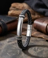 Moncuk Design İsim Yazılabilir Siyah Beyaz Deri Ve Beyaz Titanyum Kilit Bileklik 33513B15D10