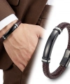 Moncuk Design İsim Yazılabilir Kahverengi Deri Ve Siyah Titanyum Kilit Bileklik 33513B15D11