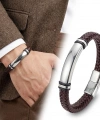 Moncuk Design İsim Yazılabilir Kahverengi Deri Ve Bayaz Titanyum Kilit Bileklik 33513B15D12