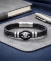 Moncuk Design Snowy Obsidian Rondela Doğaltaş Ve Deri Çelik Bileklik 33512B14D8