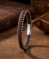Moncuk Design Damla Çelik Zincir Kahve Rengi Deri Dolama Erkek Bileklik 33514B1D6