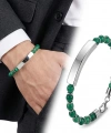 Moncuk Design Yeşil Akik Beyaz İsim Yazılabilir Ve Ayarlanabilir Çelik Zincir Bileklik 33512B29D12