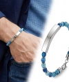 Moncuk Design Mavi Akik Beyaz İsim Yazılabilir Ve Ayarlanabilir Çelik Zincir Bileklik 33512B29D14